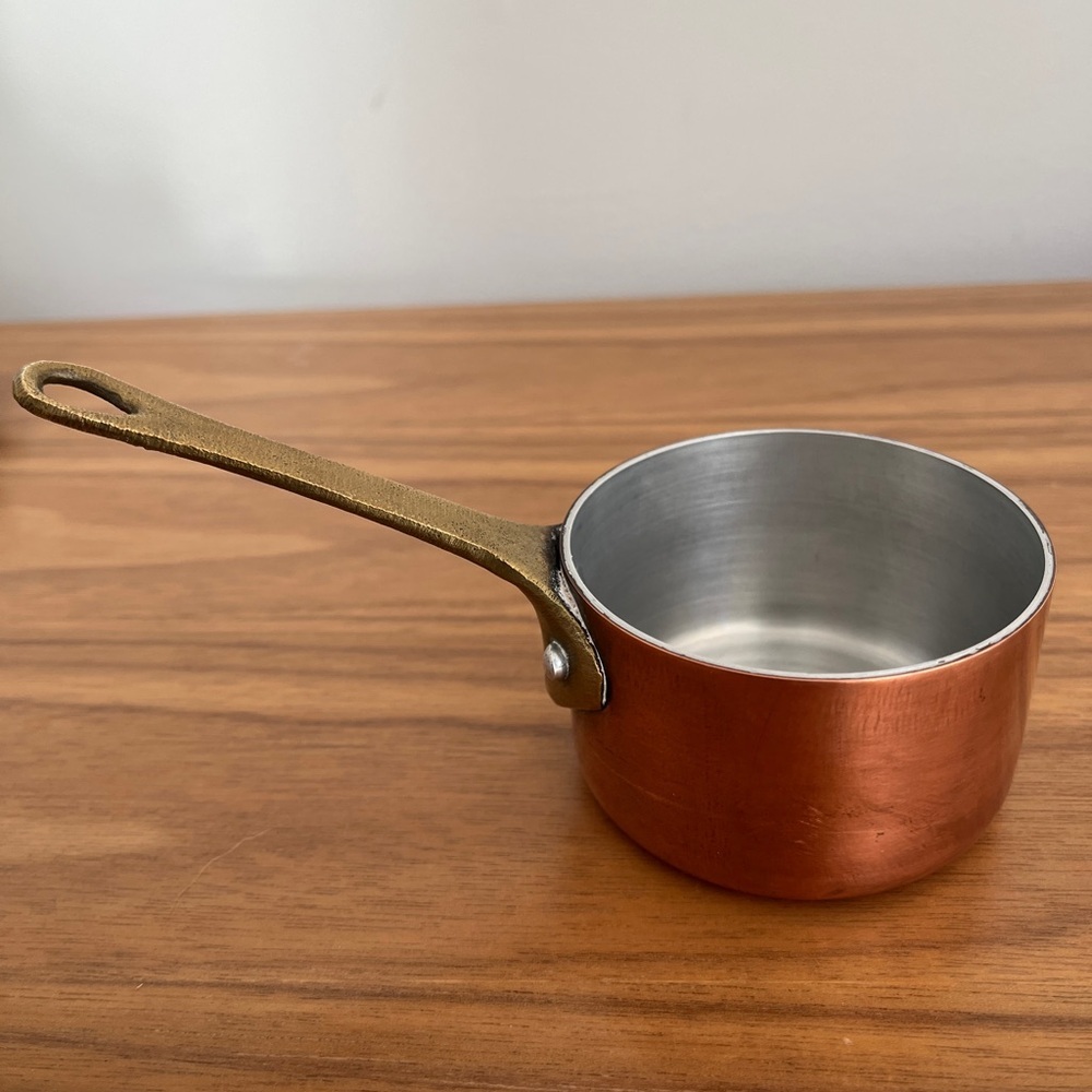 COPPER Coated Aluminum 3" Diameter Mini Saucepan Patina Farmhouse French Rustic